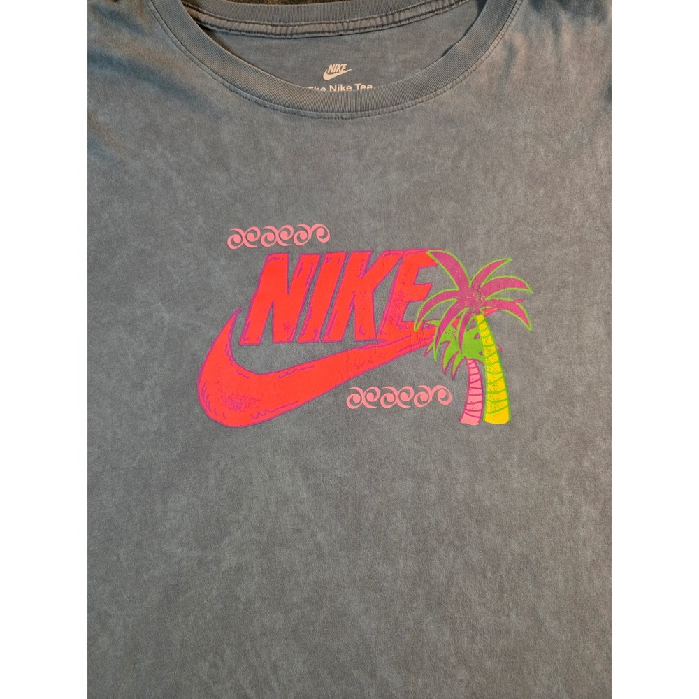 Nike T-Shirt Mens XL Blue Good Palm Tree Graphic Mineral Wash Short Sleeve Tee